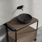 Console Sink Vanity With Matte Black Vessel Sink and Natural Brown Oak Drawer, 35